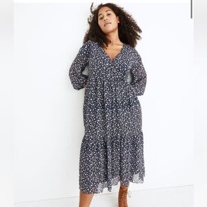 Madewell Navy Tie-Waist Midi Dress in Harvest Vine Floral Size Large MB212